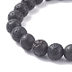 Bracelet extensible perlé rond en pierre de lave naturelle avec chalumeau mauvais œil BJEW-JB07838-6