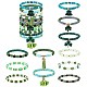 11Pcs 11 Style Alloy Enamel Clover & Cloth Flower Tassel Charm Stretch Bracelets Set BJEW-SW00101-1