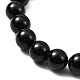 Bracelet extensible en perles rondes en jaspe zèbre rose naturel et onyx noir BJEW-TA00427-01-3