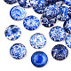 ブルーと​​ホワイトの花​​柄プリントガラスフラットバックのカボション  半円/ドーム  スチールブルー  12x4mm X-GGLA-A002-12mm-XX-3