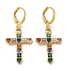 Cross Real 18K Gold Plated Brass Dangle Leverback Earrings EJEW-A033-01G-03-1