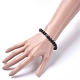 Unisex Round Natural Black Agate Beaded Stretch Bracelets BJEW-JB04845-01-5