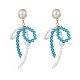 Shell Pearl & Glass Bowknot with Heart Dangle Stud Earrings EJEW-TA00146-1
