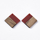 樹脂＆ウォールナットウッドペンダント  菱形  暗赤色  24x24x3~4mm  穴：2mm RESI-S358-53I-2