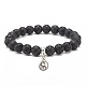 2 pièces 2 style pierre de lave naturelle et howlite bracelets extensibles perlés ronds sertis de breloques en alliage yin yang BJEW-JB08457-4
