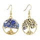 Natural Gemstone Chips Tree of Life Dangle Earrings EJEW-JE04934-4
