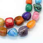 Pépites naturelles agate teints graduées brins de perles, pierre roulée, couleur mixte, 13~25x12~23x7~23mm, Trou: 2.5mm, Environ 23~27 pcs/chapelet, 15.7 pouce