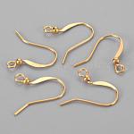 Brass French Earring Hooks, Flat Earring Hooks, Ear Wire, with Beads and Horizontal Loop, Lead Free, Golden, 15mm, Hole: 2mm