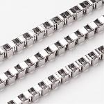 304 Stainless Steel Venetian Chains, Box Chain, Unwelded, Stainless Steel Color, 3x3mm