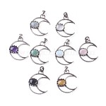 Natural & Synthetic Gemstone Pendants, with Brass Findings, Moon, 38~38.5x30~31x6~7mm, Hole: 5x7mm