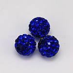 Polymer Clay Rhinestone Beads, Pave Disco Ball Beads, Grade A, Round, Half Drilled, Sapphire, 10mm, Hole: 1mm