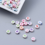 Perles acryliques initiales rondes plates de style artisanal, couleur mixte, 7x3.5mm, Trou: 2mm