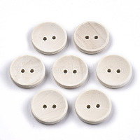 Wooden Buttons, 2-Hole, with Word, Flat Round with Word Handmade with Love, Blanched Almond, 15x3mm, Hole: 2mm Wood Flat Round