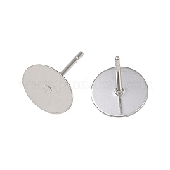 Anlaufgeschützte Ohrsteckerfassungen aus chirurgischem Edelstahl 316 mit flachen, runden Rohlingen, Edelstahl Farbe, Fach: 8 mm, 10x8 mm, Stift: 0.8 mm