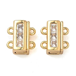Chiusure magnetiche in ottone micro pavé trasparente con zirconi, rettangolo, vero placcato oro 18k, 12.5x11.5x7mm, Foro: 1.4 mm