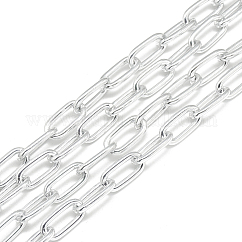 Chaînes de trombone en aluminium, chaînes de câble allongées étirées, non soudée, ovale, couleur d'argent, 15.5x7.5x2mm