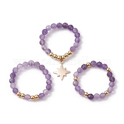 Set di anelli elasticizzati con perline miste naturali da 3 pz e 3 stili&nbsp;RJEW-JR00647