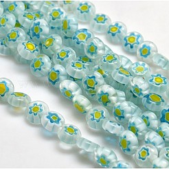 Handmade Millefiori Glasperle flach rund Stränge&nbsp;LK-P011-M