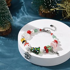 Charm-Armband aus Legierung mit Schneemann und Zuckerstange&nbsp;BJEW-TA00265