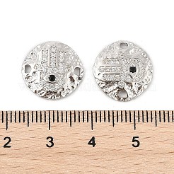 Disque en laiton micro pavé en oxyde de zirconium transparent avec breloques de connecteur en forme de main de Fatima&nbsp;KK-P300-24P-01