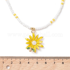 Collana estiva da donna con ciondolo a forma di fiore in lega smaltata e perline di vetro&nbsp;NJEW-MZ00151-01