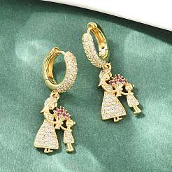 Messing Micro Pave klare Zirkonia baumeln Creolen&nbsp;EJEW-G471-41G