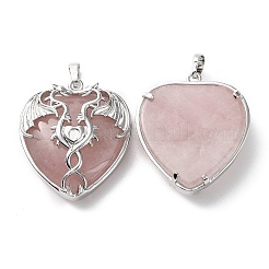 Impostazioni di strass per ciondolo a cuore in quarzo rosa naturale&nbsp;G-K339-01P-04