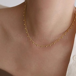 Collares de cadena trenzada con borlas y cuentas redondas de acero inoxidable 304 para mujer&nbsp;FS-WG442A8-01