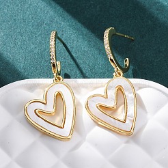 Boucles d'oreilles pendantes en forme de cœur en laiton avec micro pavé de zircons cubiques transparents&nbsp;KK-D363-12C-G