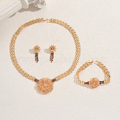 Elegante eisen pflastern zirkonia blume armbänder & ohrringe & halsketten sets für frauen hochzeit&nbsp;JQ0596