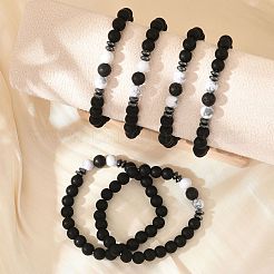 Bracelets extensibles en perles d'obsidienne naturelle&nbsp;AC1855-1