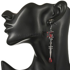Pendientes colgantes de aleación con rhinestone y vidrio en forma de lágrima.&nbsp;EJEW-JE07513
