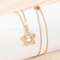 Collares colgantes de circonita cúbica micro pavé de latón con forma de estrella&nbsp;NJEW-C076-20G