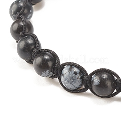 Braccialetto di perline intrecciate in ossidiana naturale con fiocco di neve&nbsp;BJEW-JB07947-01