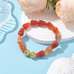 Braccialetti elasticizzati da donna con agata craquelé naturale a goccia e perline rotonde in ottone&nbsp;BJEW-JB10711