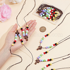 Cruz de madera con collares colgantes con cuentas acrílicas para mujer&nbsp;NJEW-AB00012