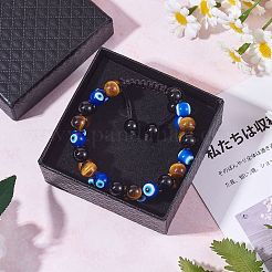 Geflochtenes Perlenarmband aus natürlichem Obsidian&nbsp;BJEW-SW00001-20