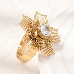 201 anelli a polsino regolabili da donna in acciaio inossidabile con pavé di zirconi cubici singoli.&nbsp;RJEW-K318-02H-G