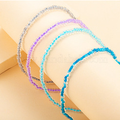 4 ensemble de bracelets de cheville extensibles en perles de rocaille en plastique à rondelles lumineuses de 4 couleurs&nbsp;WG02137-01