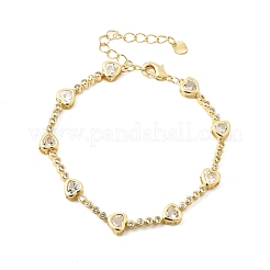 Pulseras de eslabones de latón con micro circonitas cúbicas en forma de corazón para mujer.&nbsp;BJEW-A164-01G-01