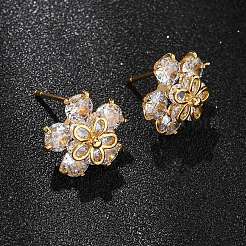 Boucles d'oreilles en laiton avec zircone cubique pour femmes&nbsp;EJEW-F418-11G