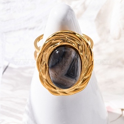 Bagues ovales en agate naturelle à bandes&nbsp;RJEW-M063-01G-14
