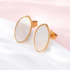 Boucles d'oreilles à tige en acier inoxydable 304 avec coquillage blanc naturel&nbsp;EJEW-Z103-09G