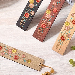 4 Stück 4 Farben Holzrechteck mit Blumenlesezeichen&nbsp;AJEW-GF0011-64