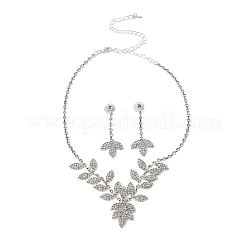 Blatt-Messing-Strass-Ohrstecker & Anhänger-Halsketten-Set für Damen&nbsp;SJEW-M102-07S