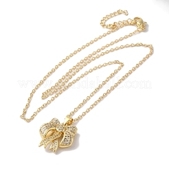 Collane con pendente bowknot a catena portacavi in ottone con micro pavé di zirconi trasparenti per donna&nbsp;LS-NJEW-C054-02B-G