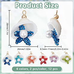 12 Stück 6 Farben Zylinderförmig Seed Bead Seestern & Muschel Anhänger&nbsp;PALLOY-GO00068