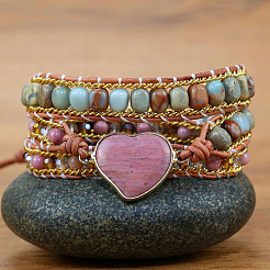 Mehrsträngige Armbänder im böhmischen Stil mit natürlichem Rhodochrosit und Shoushan-Perlen&nbsp;FS-WGBC1C4-01