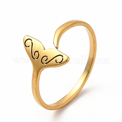 Bague ouverte en acier inoxydable 201 en forme de queue de baleine pour femme&nbsp;RJEW-K239-01G-1