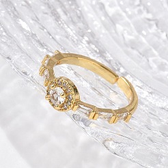 Runde Manschettenfingerringe aus Messing mit Mikropflaster und Zirkonia&nbsp;RJEW-C120-02G